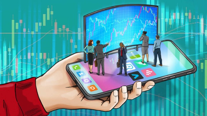 Illustration d'un marché secondaire sur un téléphone mobile tenu dans une main