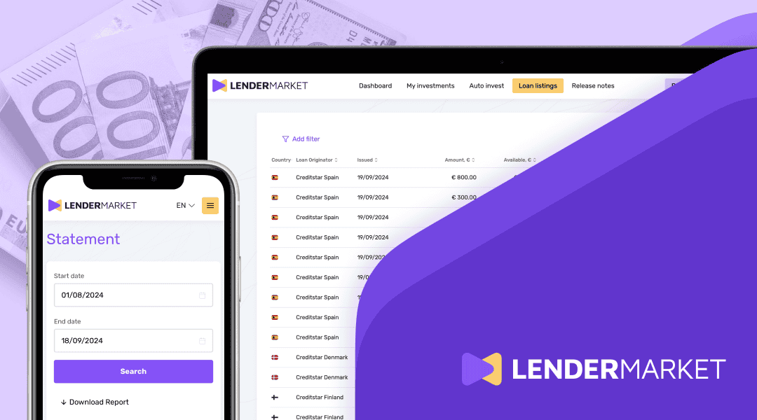 Interface web de la place de marché en crowdlending Lendermarket