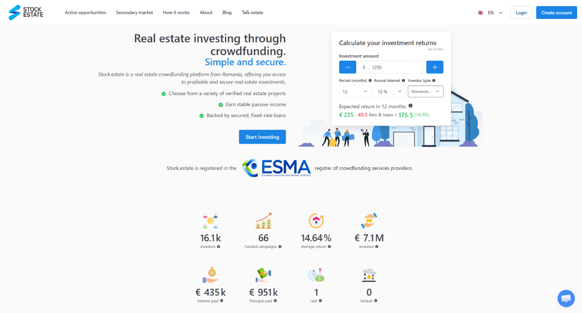 Page d'accueil du site web Stock.Estate